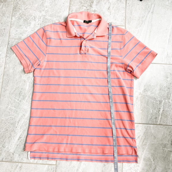 J. Crew Salmon and Blue Striped Outdoor Gold Polo Size Medium - Picture 3 of 6